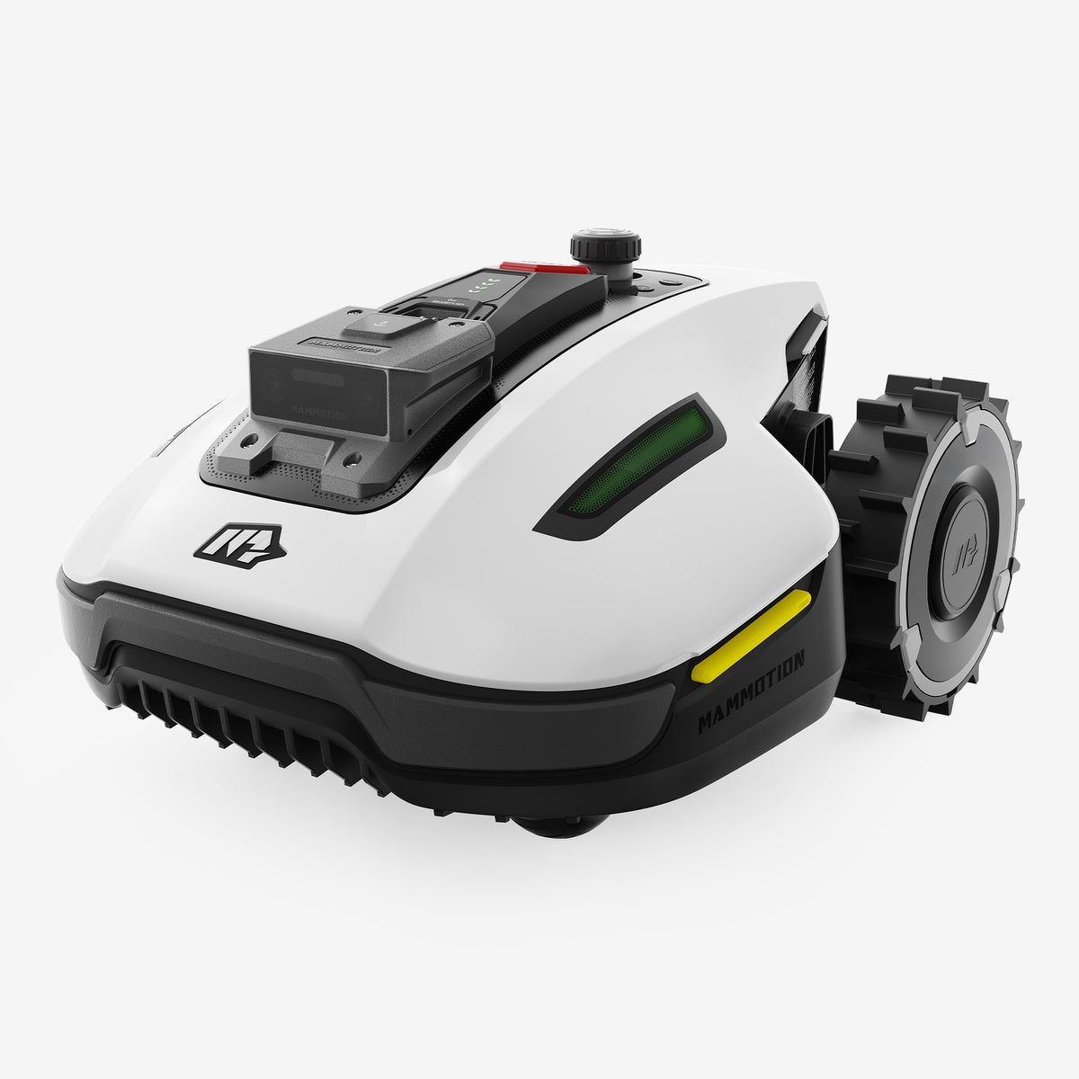 Mammotion YUKA Mini robot lawn mower in a 45-degree side view in white