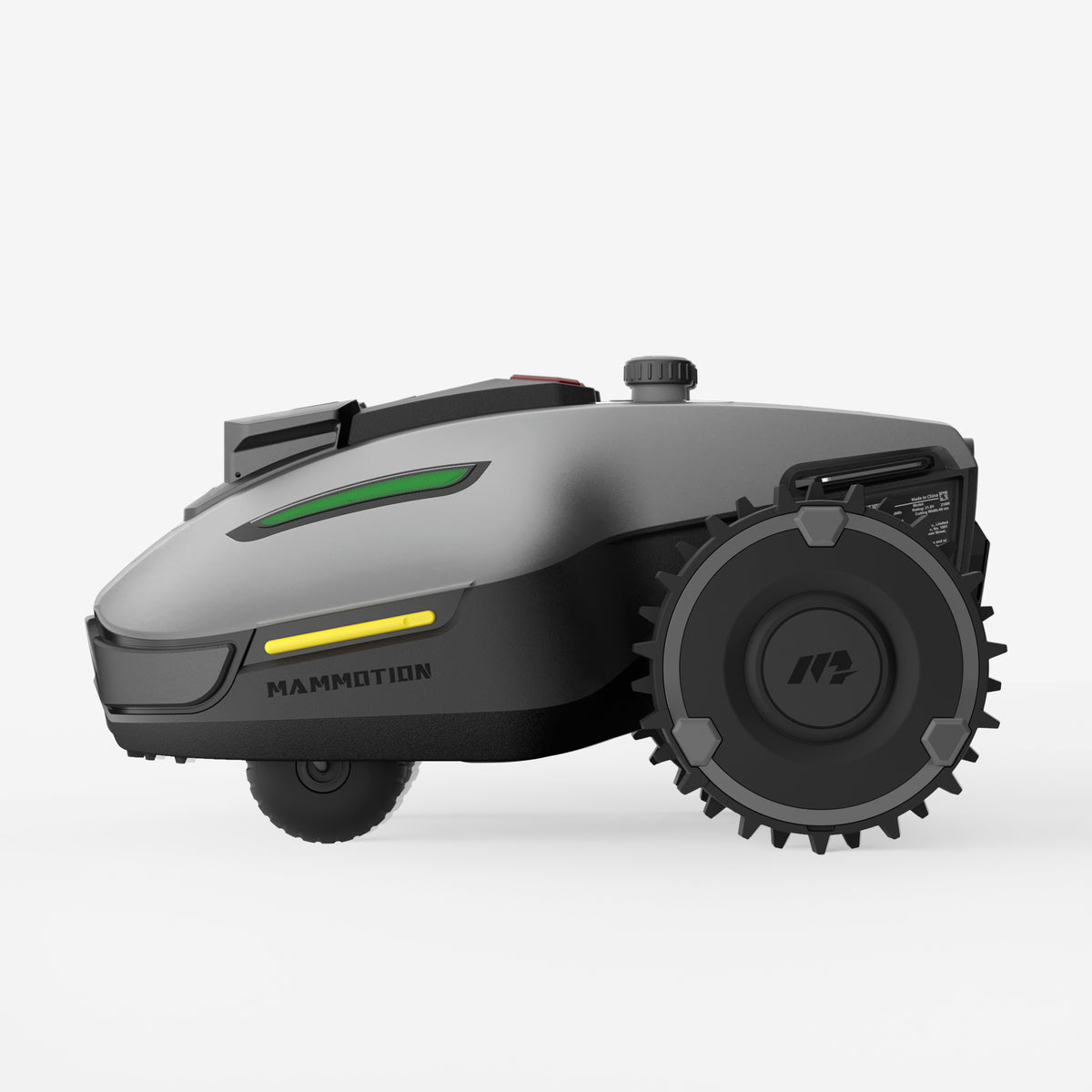 Mammotion YUKA Mini robot lawn mower in a straight side view in black